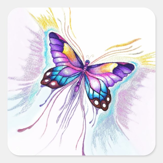 Sticker Carré Beau Papillon (Devant)