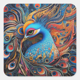 Sticker Carré Beau Peacock vintage Art Nouveau