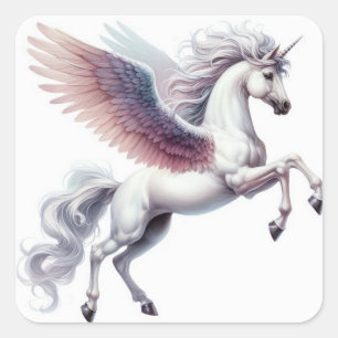 Sticker Carré Beau Pegasus avec des ailes Ombre colorées