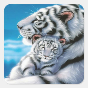 Sticker Carré beau petit animal de maman et de bébé