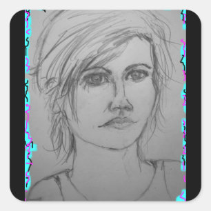 Sticker Carré beau portrait fille