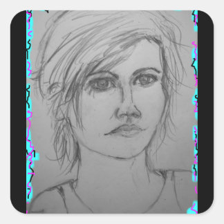 Sticker Carré beau portrait fille