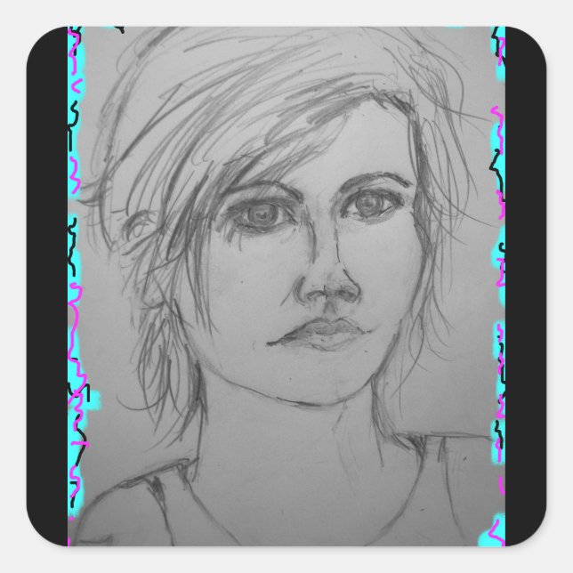 Sticker Carré beau portrait fille (Devant)