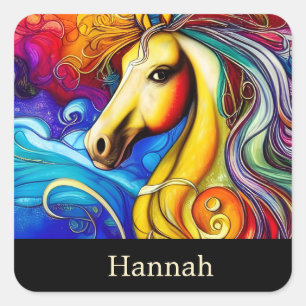 Sticker Carré Beau Rainbow Horse Portrait