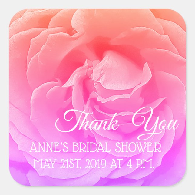 Sticker Carré Beau Rose Blosso Photo Bridal ShowerSticker (Devant)