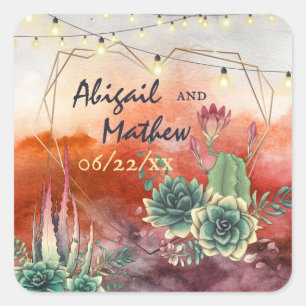 Sticker Carré Beau Succulent Sunset Heart Mariage géométrique