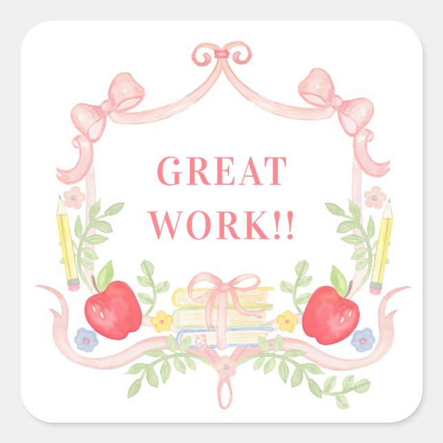 Sticker Carré Beau travail  | Crest de classe (Devant)