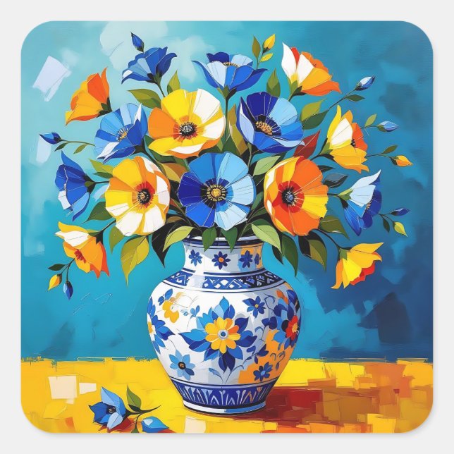 Sticker Carré Beau vase de fleurs  (Devant)