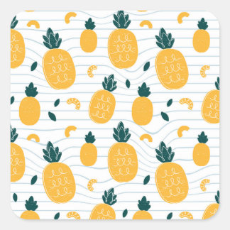 Sticker Carré Beauté ananas : Motif tiré à la main