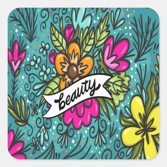Sticker Carré Beauté de Coussin à Jeter avec des Fleurs (Devant)