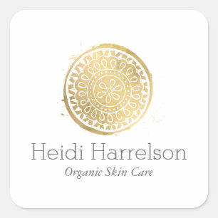 Sticker Carré Beauté élégante Mandala Logo Faux Gold