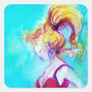 STICKER CARRÉ BEAUTÉ EN ROBE ROSE