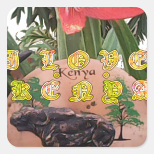 Sticker Carré Beauté kenyane : Fleur, Aloe Vera, & Buffalo Desig