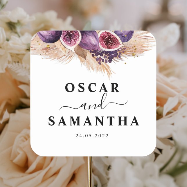 Sticker Carré Beauté Tendance Figues Violettes & Pampas (Créateur téléchargé)