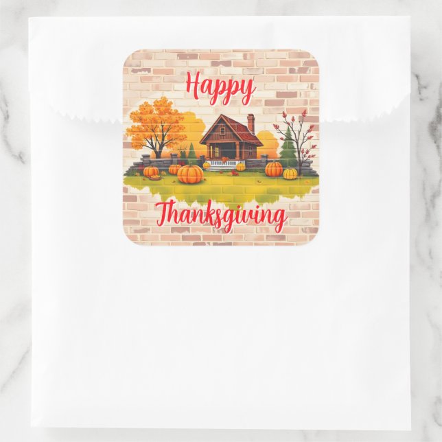 Sticker Carré Beautiful Popular Happy Thanksgiving Fall (Sac)