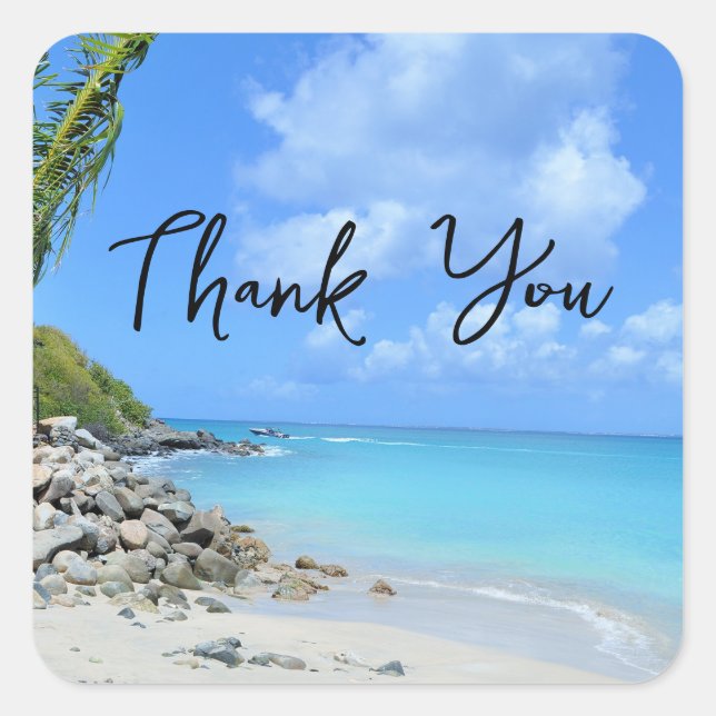 Sticker Carré Beautiful Turquoise Tropical Beach Thank You (Devant)