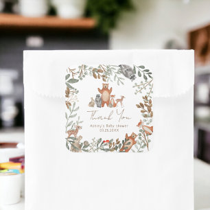 Sticker Carré Beaux animaux de la forêt baby shower des bois