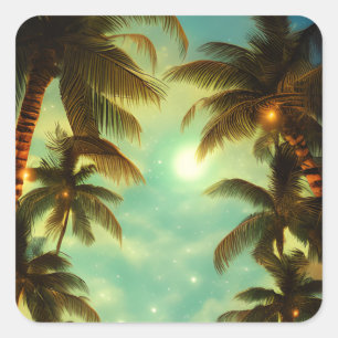 Sticker Carré Beaux palmiers au coucher du soleil tropical