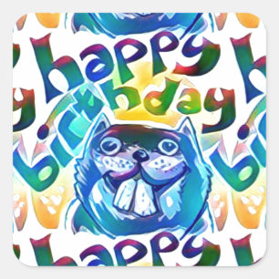 Sticker Carré beaver dit heureux anniversaire