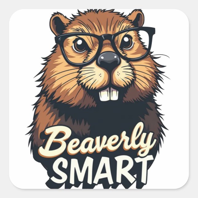 Sticker Carré Beaverly Smart - Drôle Castor avec lunettes Graphi (Devant)