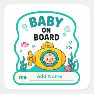 Sticker Carré 🚤 Bébé à Bord Naissance Bébé Sous-Marin Nom 🚤