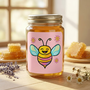 Sticker Carré Bébé Abeille Mignonne et Souriante Kawaii avec des