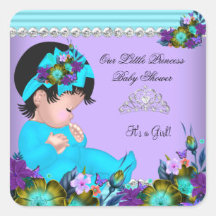 Sticker Carré Bébé adorable Fille Saumon Bleu Violet