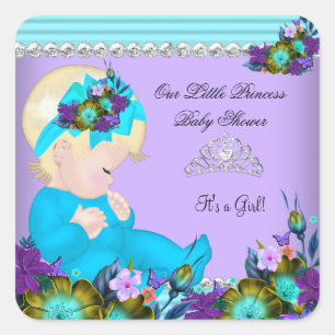 Sticker Carré Bébé adorable Fille Saumon Bleu Violet Blonde