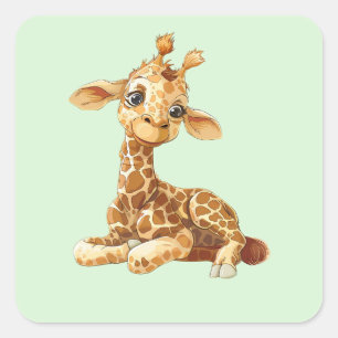 Sticker Carré Bébé Animal mignon Doux Giraffe Cartoon moderne