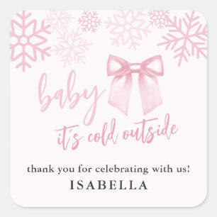 Sticker Carré Bébé au Nœud Rose Bébé C'est L'Hiver Dehors Baby S