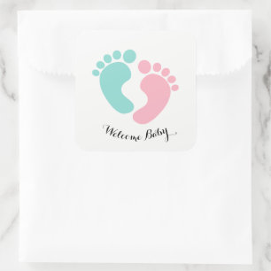 Sticker Carré BÉBÉ & CO Tiny Footprints Baby Reveal Douche Party