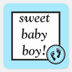 Sticker Carré Bébé doux et empreintes-bleu