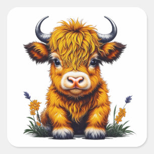Sticker Carré Bébé doux Highland Cow
