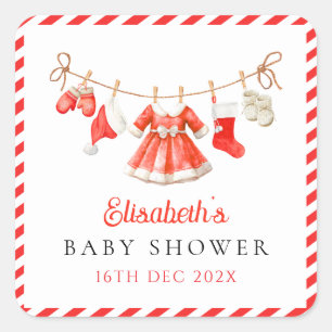 Sticker Carré Bébé du Père Noël rouge Baby Shower