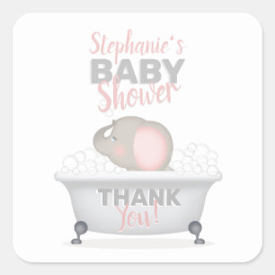 Sticker Carré Bébé Eléphant bulle Baby shower fille bain