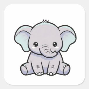 Sticker Carré Bébé Éléphant – Illustration Mignonne Kawaii