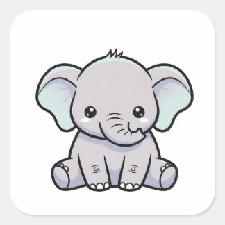 Sticker Carré Bébé Éléphant – Illustration Mignonne Kawaii