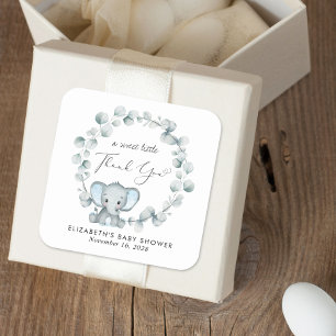 Sticker Carré Bébé Eléphant mignon garçon douche Merci