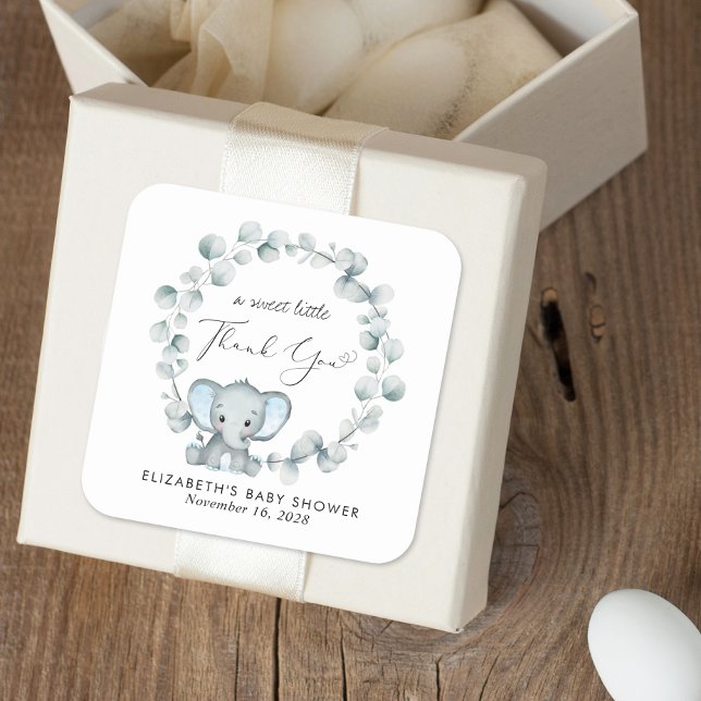 Sticker Carré Bébé Eléphant mignon garçon douche Merci (Créateur téléchargé)