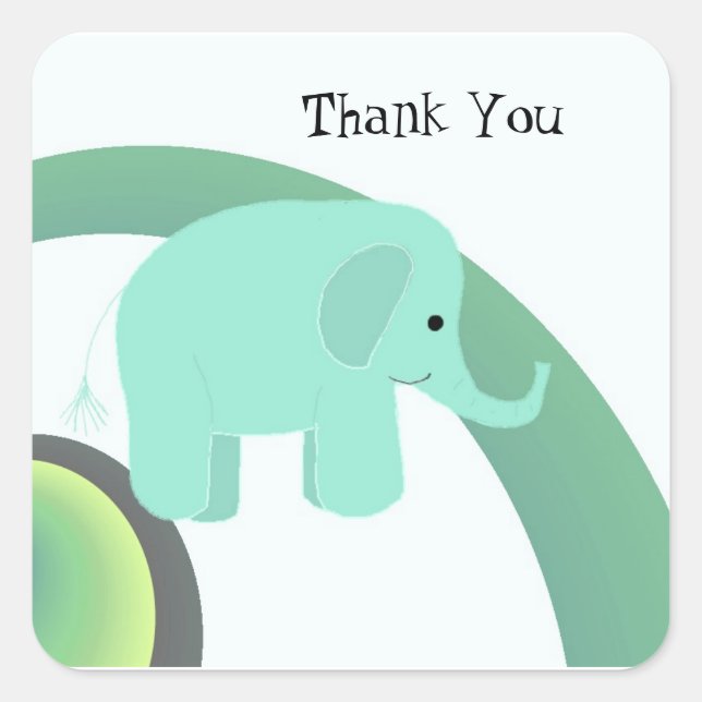 Sticker Carré Bébé éléphant mignon merci (Devant)