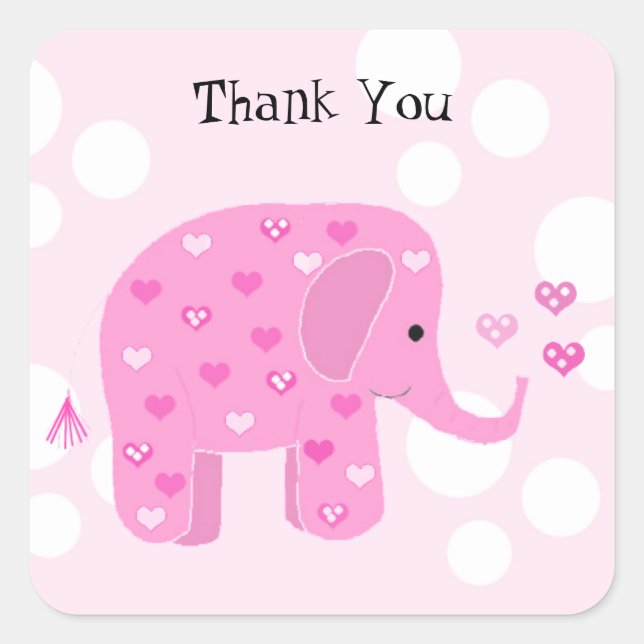 Sticker Carré Bébé éléphant mignon merci (Devant)