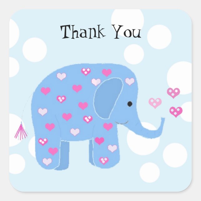 Sticker Carré Bébé éléphant mignon merci (Devant)
