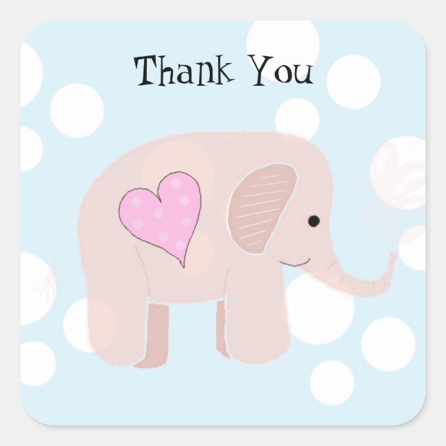 Sticker Carré Bébé éléphant mignon merci (Devant)