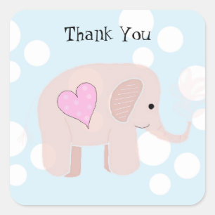 Sticker Carré Bébé éléphant mignon merci