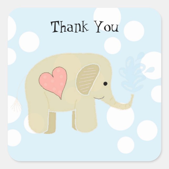 Sticker Carré Bébé éléphant mignon merci (Devant)