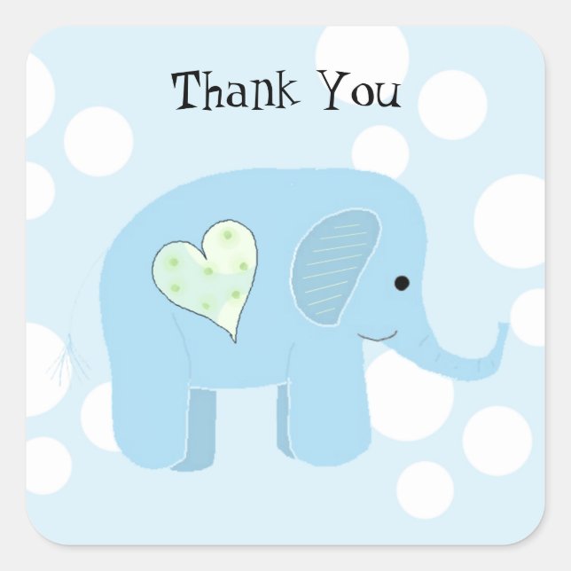 Sticker Carré Bébé éléphant mignon merci (Devant)