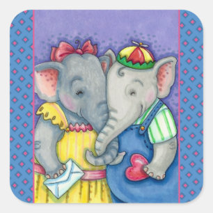 STICKER CARRÉ BÉBÉ ÉLÉPHANTS PREMIER AMOUR, PACHYDERME MILIEUX