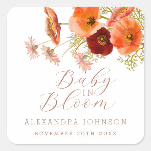 Sticker Carré Bébé en Fleur Baby Shower Bohème Fleurs d'Automne 