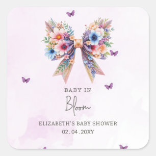 Sticker Carré Bébé en fleur Fleur sauvage Bow Girl Baby shower