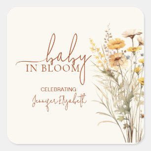 Sticker Carré Bébé en fleurs Baby Shower Fleur des champs